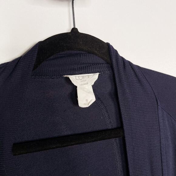 LOFT Lounge Small Navy Blue Dolman Sleeve Open Front Cardigan Sweater 3/4 Sleeve - Picture 3 of 5